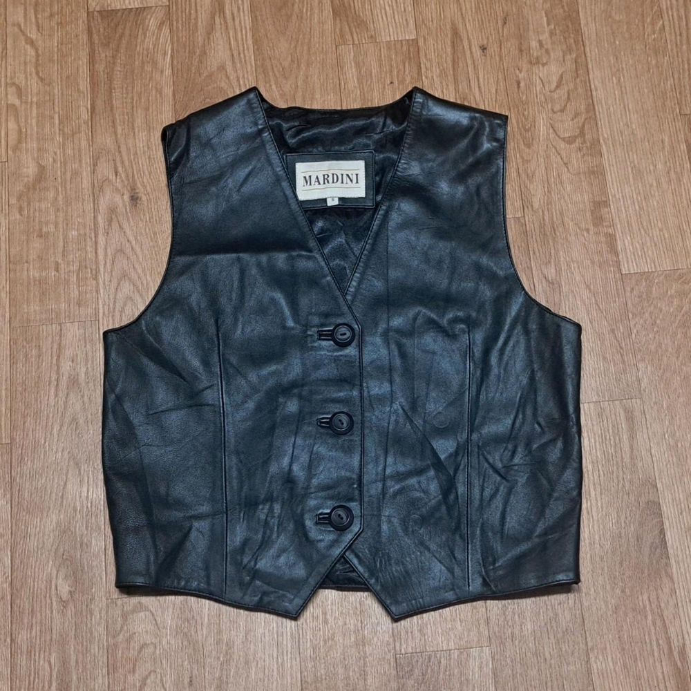 Mardini Black Leather Motorcycle Vest Size XL